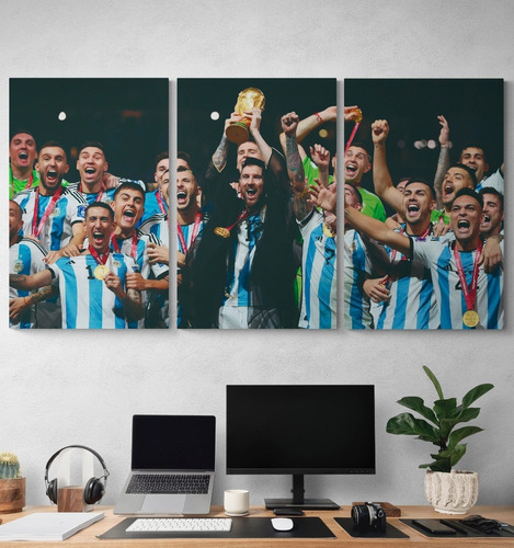 Cuadros Tripticos De Messi Campeón Del Mundo 105x55cm