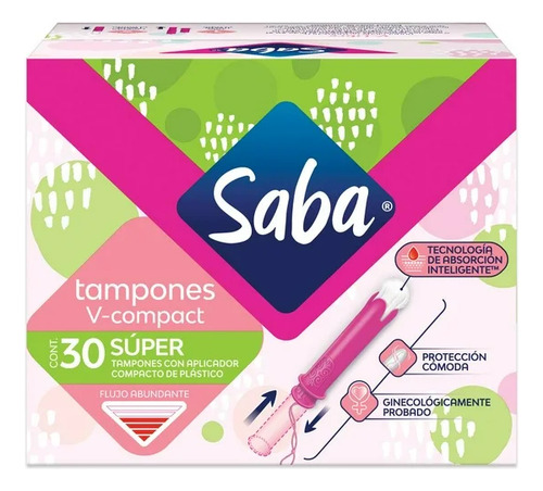 30 Súper Tampones V Compact Saba Flujo Abundan Con Aplicador