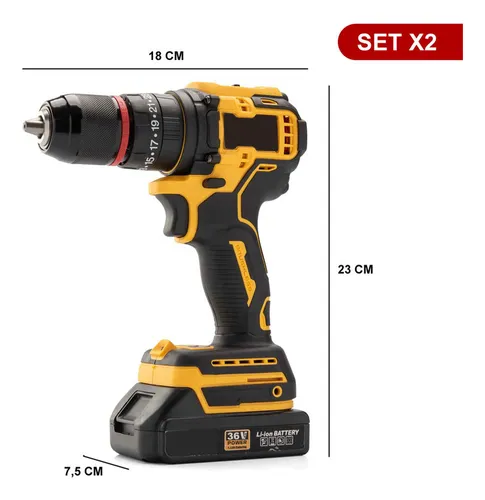 Set X2 Taladro Inalámbrico 36v 14 Acc 2 Baterías Recargables
