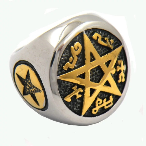 Anel Aço Inox Pentagrama Salomão Crowley Supernatural Wicca