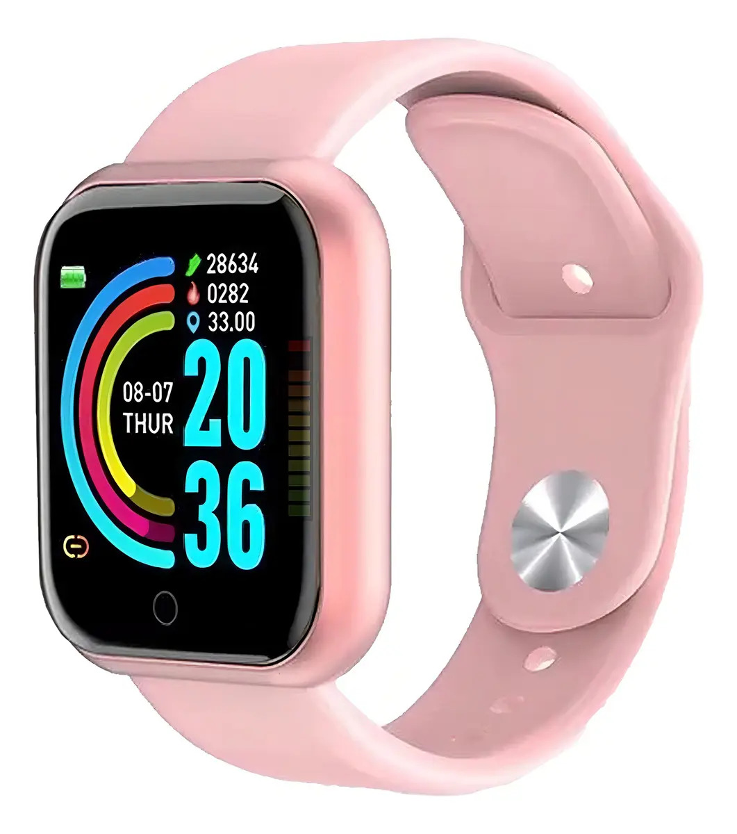 Relógio Digital Inteligente Smartwatch D20 Android Ios Caixa Rosa Pulseira Rosa
