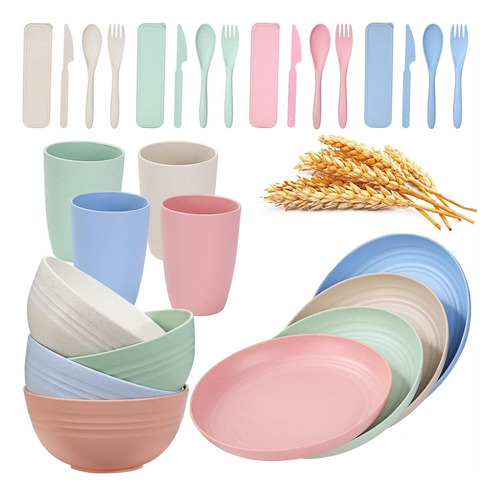 Conjunto De Louça De Palha De Trigo De 28 Peças, Conjunto
