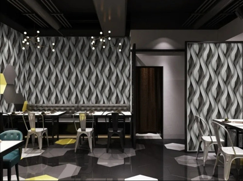 Imagen 3 de 9 de Papel Tapiz Plata Y Negro Gris Dormitorio Sala Estancia