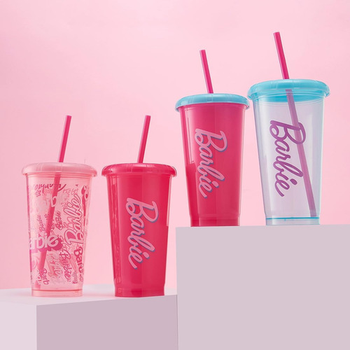 Miniso Juego De 4 Vasos De Barbie Con Tapa Y Popote 520ml