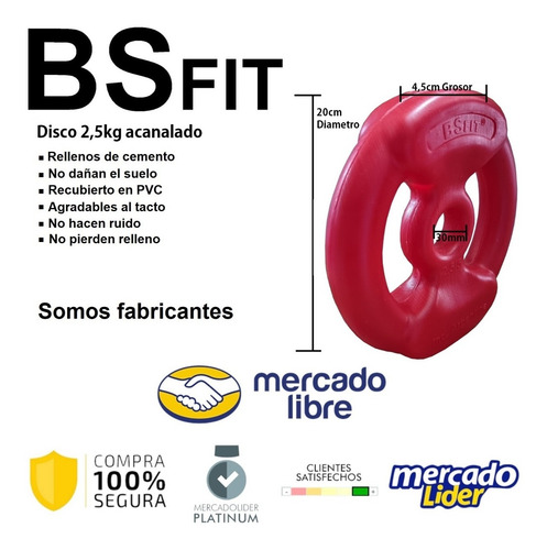 Imagen 4 de 9 de Kit Set 17 Kg Bsfit Discos C/ Agarre Pesas Barra Gym Combo
