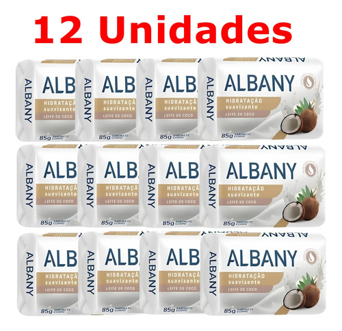 12 Sabonete Albany Hidratação Suavizante Leite De Coco 85g 