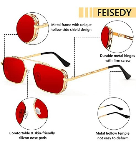 , Feisedy Retro Polygon Steam Punk Gafas De Sol Pequeñas