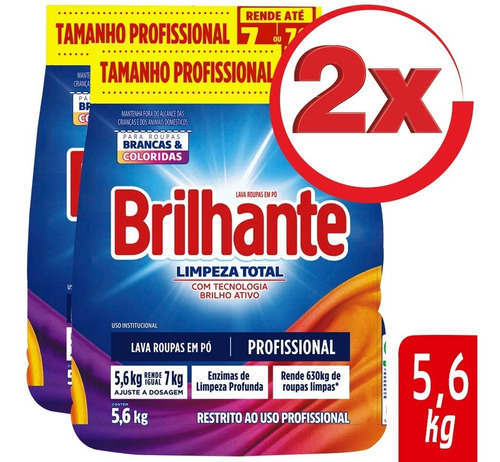 Kit Com 2 Sabao Em Po Brilhante Limpeza Total Pro 5.6kg