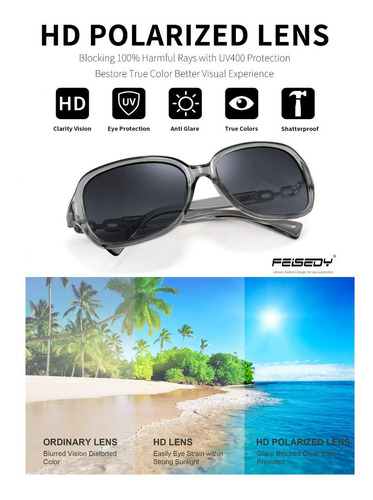 Lentes De Sol Feisedy Vintage Polarizados Uv400 Para Mujer Armazón Beige Diseño Ocean