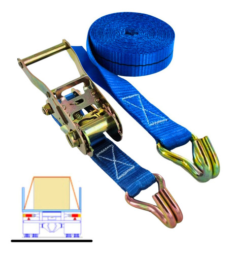 Cinta E Catraca 2 Toneladas 35 Mm 4 Metros Gancho J Cor Azul Amarração Carga Caminhão Reforçada