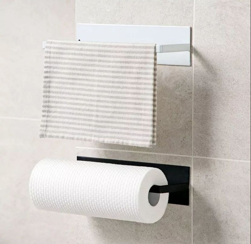Imagen 2 de 9 de Soporte Porta Rollo Cocina Servilleta Gancho Estante Adhesiv