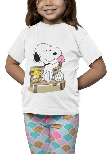 Polera Niña Snoopy Charlie Brown Helado Estampado Algodon