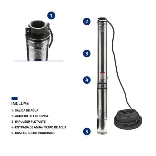 Imagen 8 de 9 de Bomba Sumergible Pozo Napa 4 Pulgadas 1,5 Hp 6500 L/h Cable