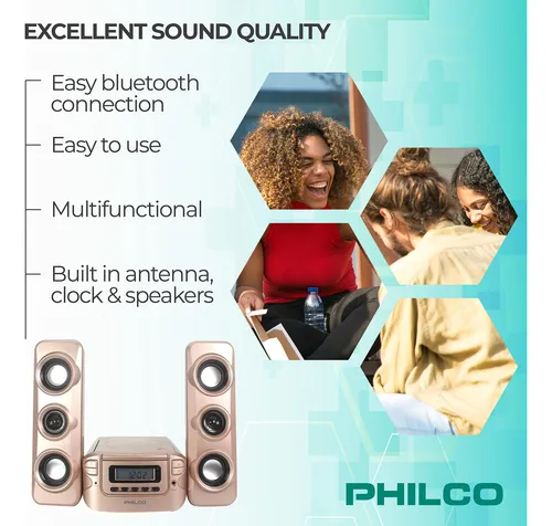 Estantería Estéreo Philco Cd Radio Bluetooth Oro Rosa Mp3
