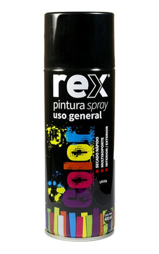Spray Negro Mate Pintura Acrílica Secado Rápido Rex 400 Ml