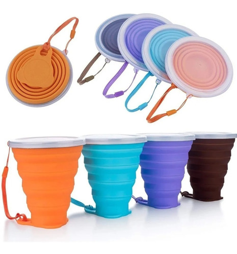 Vaso De Silicona Plegable Con Tapa Libre Bpa Varios Colores