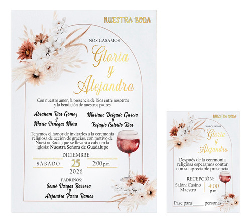 50 Invitaciones Para Boda, Matrimonio, Floral Tam. 5x7 Pulg