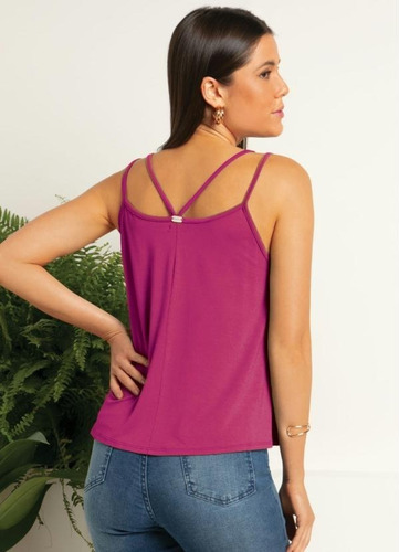 Imagem 5 de 5 de Blusa Feminina Alças Duplas Soltinha Com Decote Redondo