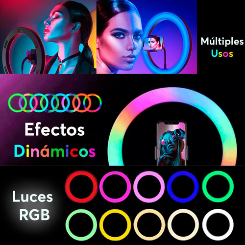 Aro De Luz Led Rgb 10 Con Trípode Abatible De 2m Y Soporte