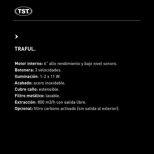 Imagen 6 de 10 de Extractor Cocina Tst Traful Ac. Inox Pared 600mmx250mmx510mm