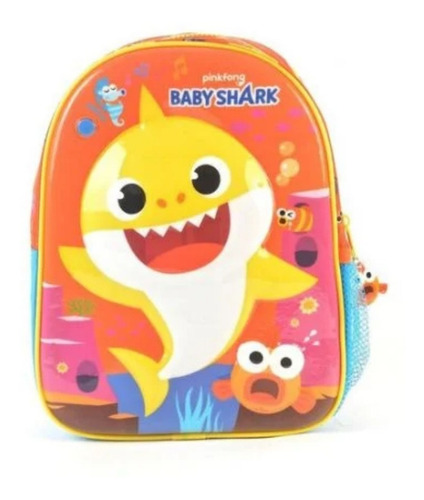 Mochila Infantil Para Jardin Baby Shark Con Sonidos Wabro Color Naranja/Azul