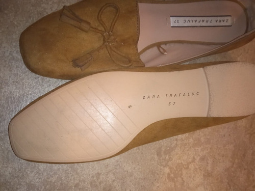 Imagen 5 de 5 de Chatitas Zara 37,mocasines Cuero Gamuza Marrón Nuevos