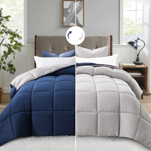Edredón Acolchao Doble Vista Para Toa Stación Queen Diseño E La Tela Rayas 223cm×223cm Color Azul Rayas