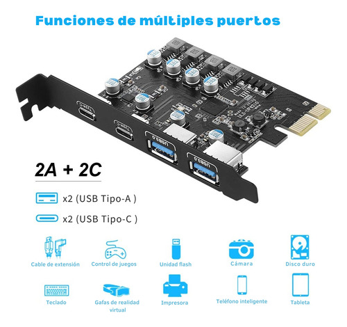 Tarjeta Pci Express Pci-e A 2 Puertos Usb 3.0 Y 2 X Tipo C