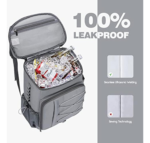 Mochila Hielera Capacidad 35 Latas Poliester Color Gris