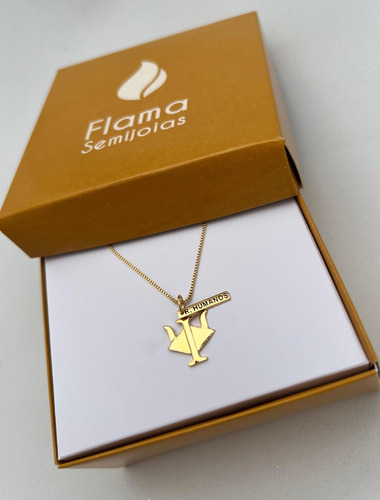 Colar Com Pingente Recursos Humanos Rh 45cm Banhado A Ouro Cor Dourado