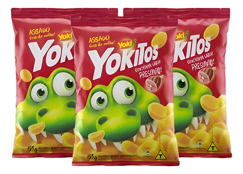 Kit 3 Salgadinho De Milho Conchinha Presunto Yokitos 153g