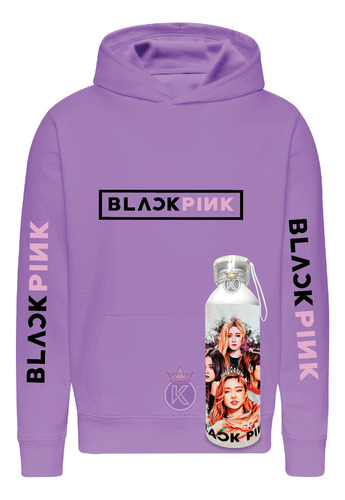 Poleron Black Pink + Botella En Aluminio - Blackpink - Surcoreano - K-pop - Mujeres - Full Color - Musica - Jisoo, Jennie, Rosé Y Lisa -- Estampaking