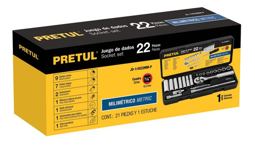 Juego De Herramienta Copas 22 Piezas, Milimetrico 1/4 Pretul