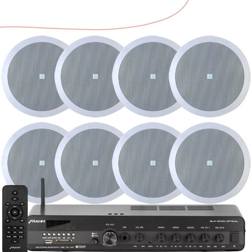 Kit Frahm Sonorização Som Ambiente + 8 Arandelas Jbl 6co2r 