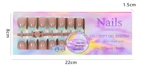 Uñas De Gel French Tips Press On Nails, 150 Unidades, 5 Colo