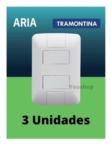 Kit 3 Conjunto Interruptor Duplo Simples - Tramontina Aria