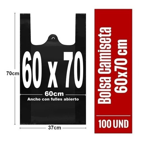 Bolsas Plásticas Camiseta 60x70 (100 Und) Negra Para Basura.