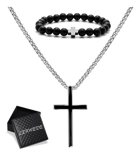 2pz Dije De Cruz Hombre Y Pulsera ,joyeria Acero Inoxidable