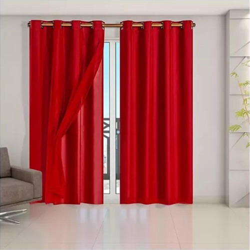 Cortina Corta 100% Luz 2,60 X 1,70 Voil Blackout Vermelho