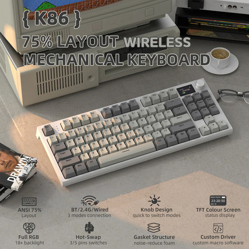 Teclado Mecânico Gamer Attack Shark Sem Fio Com Tela K86rgb