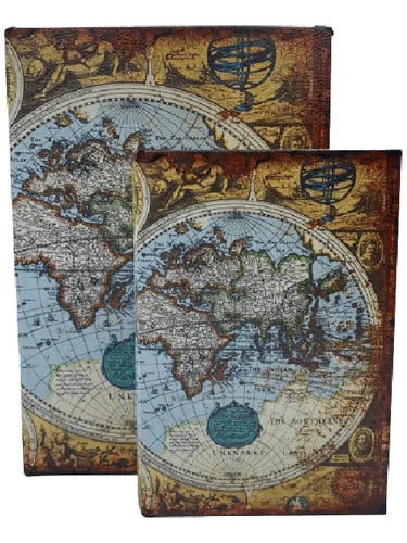 Kit C/2 Caixas Em Formato De Livro Decorativa Países Mundo