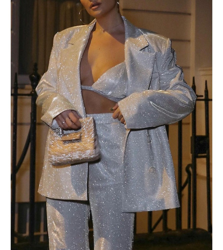 Aplicável A Traje De Fiesta Plateado Brillante Traje Ropa