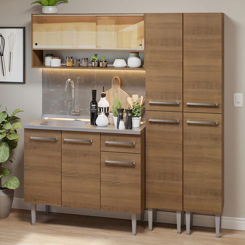 Armário Cozinha Compacta 169cm Com Pia Emilly Madesa R 14 Cor Rustic