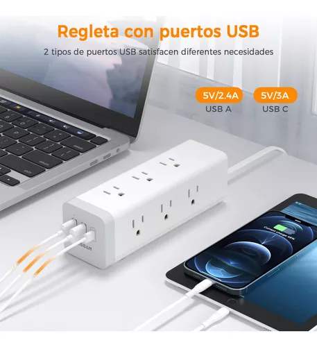 Regleta de 2 enchufes + USB – Montaje – con cable de alimentación