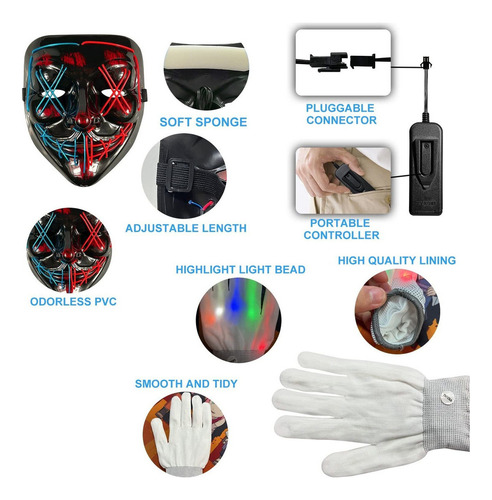 Guantes Esqueleto Con Mascara Hacker Con Purgas Led D