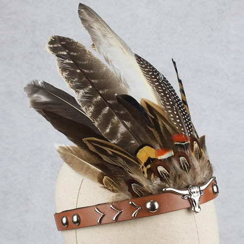Diadema De Plumas Indias, Tocado Para 55 A 60cm