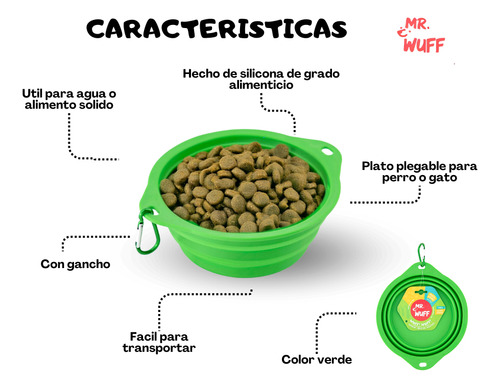 Plato Comedero Para Perro Plegable 16x12x6cm Mr Wuff Color Verde
