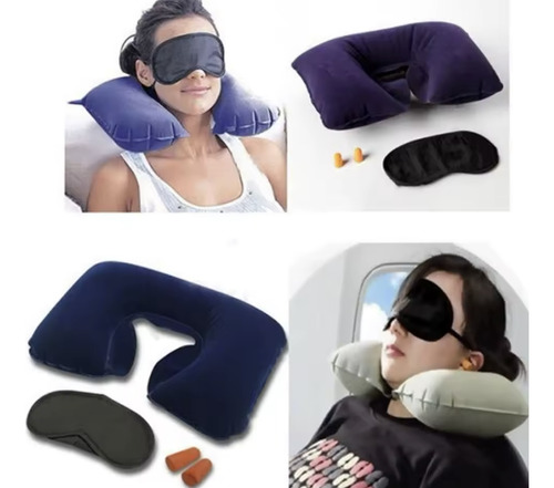 Set Viaje Cuellera Antifaz Tapones Oidos Cojin Cuello Avion