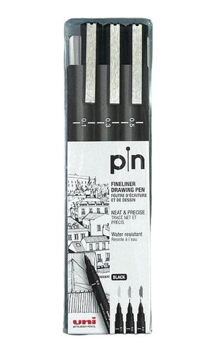 Marcador Uni Pin Black Fine Line Set X3