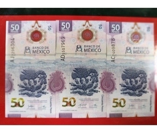 (3) Billetes $ 50.00,fam. G, Imagen Ajolote Ser: Ac.ad. Y Aj